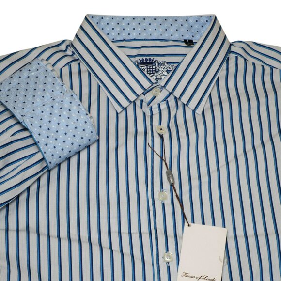 NWT House of Lords Men's Size - 3XL XXXL Blue Striped Long Sleeve Button Up - Picture 1 of 5